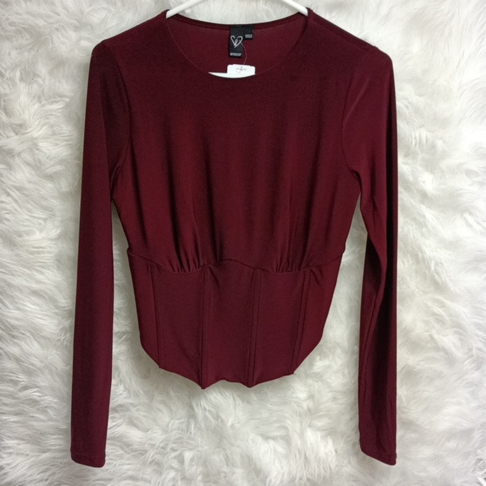 Corset Waist Long Sleeve Cropped Top